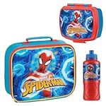 Marvel Kids Lunch Box 3 Piece Set Avengers Insulated Lunch Bag Snack Box 430ml Spiderman Water Bottle BPA Free School Travel Captain America Iron Man Thor (Multicolor Spiderman)