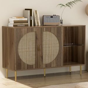 Artiss Rattan Buffet Sideboard with 2 Doors and Adjustable Inner Shelves Pantry Cupboard Corner Cabinet, Kitchen Storage Table Display Organizer Dining Furniture Living Room Home