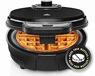 Chefman Anti-Overflow Belgian Waffle Maker w/ Shade Selector, Temperature Control, Mess Free Moat, Round Iron w/ Nonstick Plates & Cool Touch Handle, Measuring Cup Included, Black