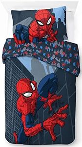 Jay Franco Marvel Spiderman City Streets - Set di Biancheria da Letto per Bambini, 100% Cotone, 135 x 200 cm, Misura Letto Singolo, Copripiumino + Federa 50 x 70 cm