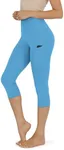 ODODOS Women's High Waisted Yoga Capris with Pockets,Tummy Control Non See Through Workout Sports Running Capri Leggings, Azure, XX-Large