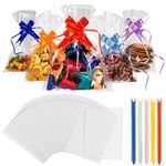 Recon Up (6x10 inch) Pack of 100 Cellophane Bags, Cookie Bags With Colorful Pull Bows, Clear Gift Bags For Food Storage, Flat Sweet Bags For Gifts On Special Occasions