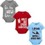 Kidbee Bodysuits 100% Cotton Sleepsuits Jumpsuit Bodysuit With Slogan for Baby Boys & Baby Girls Pack of 3 (Multicolor-3pc-A, 12-18 Months)