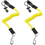 kuou 2 pcs Kayak Paddle Leash, 55inch Safety Elastic Kayak Paddle Rope Canoeing Accessories with Adjustable Belt Carabiner and Metal Hooks for Canoeing Boating Surfing (Yellow)