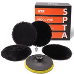 SPTA 6 Inch (150mm) Polisher/Buffer Soft Wool Bonnet Pad, 6 Pcs Kit with Hook & Loop M14 Thread Drill Adapter for Car Polisher Polishing and Buffing by SPTA