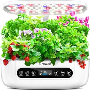 Hydroponics Growing System 12 Pods, Growell Smart Herb Garden with 96 38W LED Grow Lights, 10L Double-Layer Water Tank, Customizable Cultivation Program, Indoor Garden for Home Kitchen, Office (White)