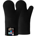 Gorilla Grip Extra Long Heat Resistant Silicone Oven Mitts Set, Soft Quilted Lining, Waterproof Flexible Gloves for Cooking and BBQ, Kitchen Mitt Potholders, Easy Clean, Set of 2, 14.5 Inch, Black