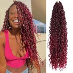 EFFGOCO 18 Inch 7 Packs Goddess Locs Crochet Hair Ombre Burgundy Faux Locs Crochet Hair for Women Pre Looped River Locs Crochet Hair with Curly Ends Synthetic (18Inch, T-BUG)