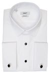 Xact Men's Formal Tuxedo/Dress Shirt with Double Cuff and Cuff Links (White - Standard Collar - Black Buttons) 17"