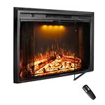 Velaychimney 33 Inches Electric Fireplace Insert, 750W/1500W Fireplace Heater with Adjustable Flame and Top Light Colors, Fire Crackling Sound, Remote Control, Timer, Glass Door & Mesh Screen, Black