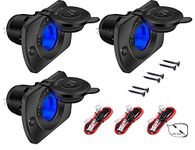 DaierTek 12V Car Cigarette Lighter Socket Female 12 Volt Power Outlet Replacement with Blue LED Waterproof for Boat Marine Scooter RV ATV UTV - 3pcs