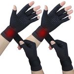 2 Pairs Copper Arthritis Gloves for Women Men, Fingerless Compression Gloves Relieve Hand Pain, Typing Gloves for Arthritis, Carpal Tunnel, Tendonitis, RSI with Adjustable Wrist Strap (Small/Medium)