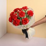 FlowerAura Fresh Live Flower Bouquet of 10 Red Carnations Flowers For Birthday Gift, Anniversary Gift, Wedding Gift, Congratulations Gift & Gift For Special Occasions (Same Day Delivery)