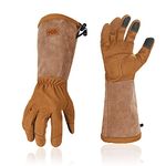 Vgo 1 Pair Men's Gardening Gloves and Pruning Gloves, Extra-Long Pig Leather Sleeves Gauntlet(Size M, Brown, SL6592M)