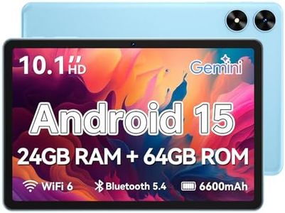 SHARECLOUD Tablet 10.1 inch, Android 15 Tablet with Case, 24GB RAM + 64GB ROM 1 TB Expandable, 1280x800 HD IPS Touch Screen, 8H Battery, WiFi 6, BT 5.4, Dual Camera (Blue)