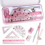 Compass Geometry Tool Protractor and Compass Set with Metal Box Drawing Compass with Rulers Math Compass Kit for Class Supplies and School 9 Piece