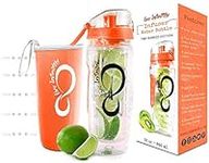 Live Infinitely 32 oz. Fruit Infuser Water Bottles With Time Marker, Insulation Sleeve & Recipe eBook - Fun & Healthy Way to Stay Hydrated (Orange Timeline, 32 Ounce)