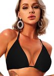 Navneet Women Bikini Top Sexy Triangle Bikini Adjustable Strings Padded Swimwear Beach Bathing Suits Black M