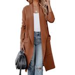 kinstell Women's Casual Long Sleeve Open Front Knit Draped Long Cardigan Jackets Sweater Coat Blazer with Pockets Coffee