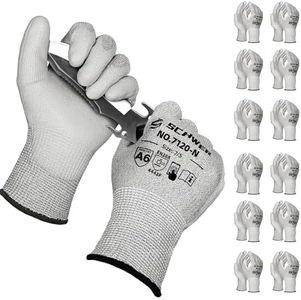 Schwer 12 Pairs ANSI A6 Cut Resistant Gloves CR7120 Cut Proof Work Gloves, Touchscreen, for Men and Women Used for Woodworking, Glass Cutting, Construction, Cargo Handling, Car Repair, XS