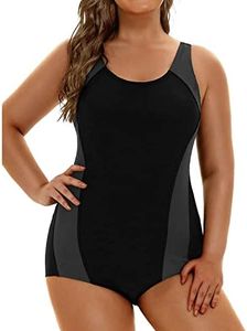 Aqua Eve Plus Size Swimsuits Athletic One Piece Bathing Suit for Women Tummy Control Slimming Swimwear, Grey, 18 Plus