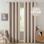 MIULEE 90 Inches Linen Textured Curtains for Bedroom 100% Blackout Thermal Insulated Natural Beige Grommet Room Darkening Curtains & Drapes Luxury Decor for Living Room Nursery 52 x 90 Inch (2 Panels)