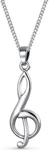 Simple Classic Singer Musician Teacher Student Treble Clef Music Note Pendant Necklace For Teen For Women.925 Sterling Silver With Chain