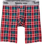 Tommy John Men’s Boxer Briefs 8” Underwear, Second Skin Boxers with Supportive Contour Pouch Silky Soft Tagless, Moisture Wicking Underwear Stretch Fabric, Red Fireplace Plaid, 1 Pack, Medium