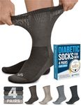 Doctor's Select Diabetic Socks for Men - 4 Pairs Crew Neuropathy Socks for Men | Diabetic Socks for Men 9-12 | Brwn4pk