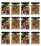 Machak Square Glass Jar 250 ml With Airtight Lid For Kitchen Storage, Black (12 Pieces)