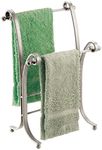 mDesign Steel Countertop Hand Towel Holder - 2-Tier Freestanding Small Towel Stand for Bathroom Counter and Vanity - Washcloth, Tea Towel, and Hand Towel Holder Stand - Hyde Collection - Matte Satin