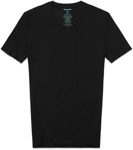 Tommy John Men's Second Skin 2.0 High Stylish V Neck Men's T-Shirt, Stay Tuck Design, Soft Comfortable Fit Premium Undershirt, Moisture Wicking Short Sleeve Mens T-Shirts, Black, Medium