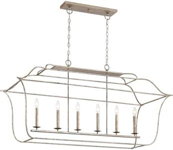 Quoizel Gallery 6-Light Century Silver Leaf Linear Chandelier for Dining Room, Luxurious Hanging Light Perfect for Dining, Living Room, & Kitchen Island, Adjustable Height Ceiling Light