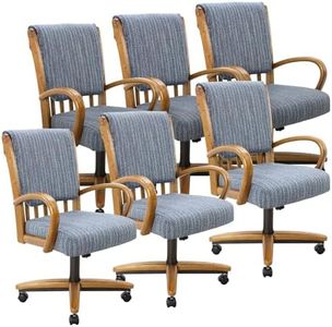 Chromcraft Set of 6 Swivel Tilt Chairs, Classic Wooden Frame Metal Pedestal Base Chairs with Wheels for Kitchen