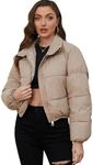 Yimoon Women's Cropped Puffer Jacket Quilted Lightweight Stand Collar Full Zip Winter Warm Padded Jacket Outwear (Khaki-M)