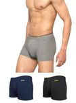 XYXX Men's Underwear Uno IntelliSoft Antimicrobial Micro Modal Trunk Pack of 3 (Dress Blue ; Coral Grey ; Heather Grey; L)