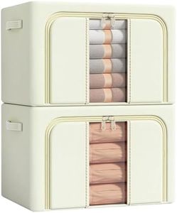 byg Clothes Storage Boxes, 2 Pack, Folding with Zipper Closure, Beige (Beige, 66L)