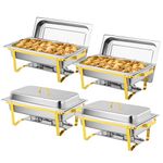 Bonnlo Chafing Dish Buffet Set, 4 Pack 9L Stainless Steel Warming Containers, Food Warmer Buffet Server for Dinner, Parties, Camping - Silver and Gold