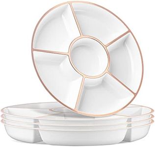 Plasticpro 6 Sectional Round Plastic Serving Tray/Platter (8, White & Rose Gold)