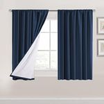 H.VERSAILTEX 100% Blackout Curtains 45 inches Length Blackout Window Treatment Panels for Nursery Thermal Insulated Rod Pocket Drapes for Short Window, 2 Panels, 52 inches Width Each Panel, Navy