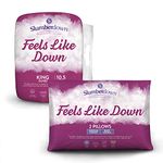 Slumberdown Feels Like Down King Size Duvet - 10.5 Tog All Year Round Quilt Ideal for Summer & Winter, 2 Medium Support Pillows - Comfortable, Hypoallergenic, Machine Washable, Size (225cm x 220cm)