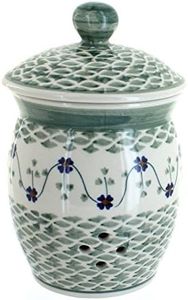 Blue Rose Polish Pottery Sage Floral Garlic Keeper