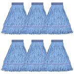 Matthew Cleaning Heavy Duty Mop Head Commercial Replacement for General and Floor Cleaning , Wet Industrial Blue Cotton Looped End String Head Refill (Pack of 6) Blue