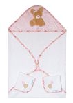 abracadabra 100% Cotton Terry Hooded Towel with 2 Face Washers for Infants, Toddlers & Kids, Extra Absorbent Knit Terry, Super Soft & Comfortable, 3 Pieces, Size 75 cm x 75 cm - Tender Hearts