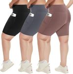 HLTPRO 3 Pack Plus Size Biker Shorts with Pockets for Women - 8" High Waisted Spandex Athletic Bike Shorts for Yoga Workout