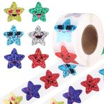 500 Pcs Reward Stickers for Children,1 Inch Smiling Star Stickers Roll for Children Reward Chart, Teacher Stickers for Kid to Praise Good Behavior,Holographic Stickers for Teacher Supplies at School