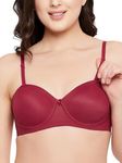 Clovia Women's Lace Solid Lightly Padded Full Cup Underwired Balconette Bra (BR1266R09_Maroon_34B)