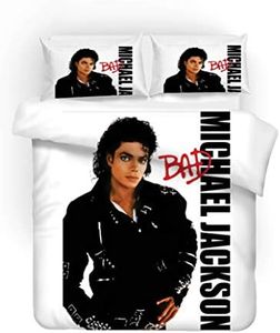 NICHIYO Michael Jackson Parure de lit 3 pièces avec housse de couette et taie d'oreiller, en microfibre, impression numérique 3D (6, simple 135 x 200 cm)