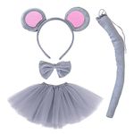 TSHAOUN Mouse Ears Headband, Animal Costume Set, Ears Headband Tail Animal Tutu Skirt Dress Up Set, for girls and boys Cosplay Birthday Party Carnival Christmas Party Supplies (Grey)