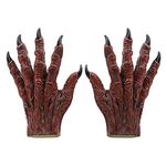 PURFUN Halloween Horrific Demon Gloves Adults Teens Funny Fancy Dress Party Cosplay Props Ghost Zombie Hands Gloves Latex Horror Devil Scary Glvoes Costume Accessory, Red, One Size